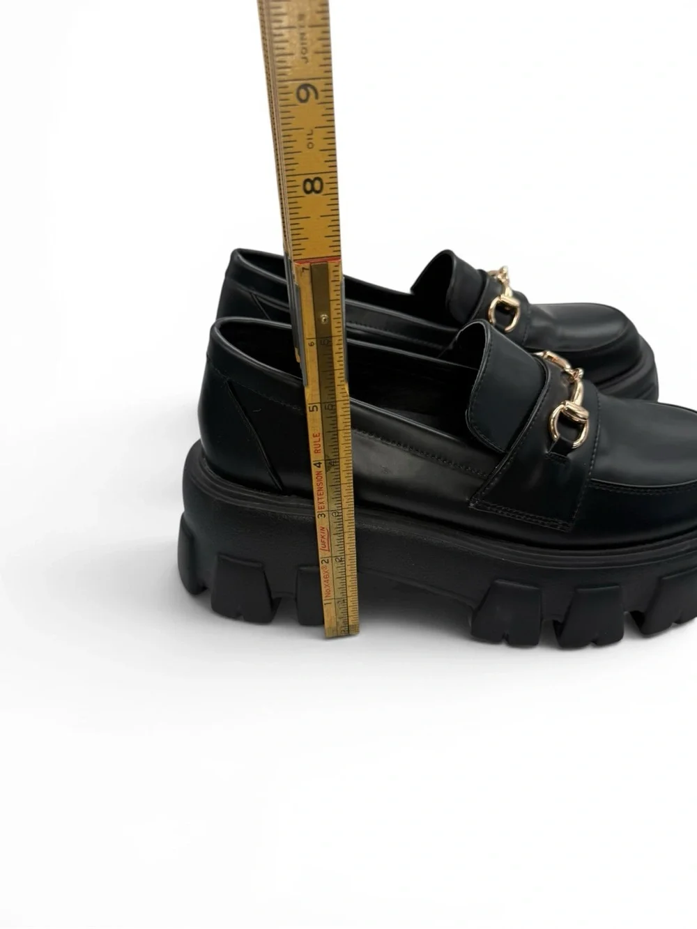 Princess Polly Black Faux Leather Lug Sole Loafers with Gold Hardware